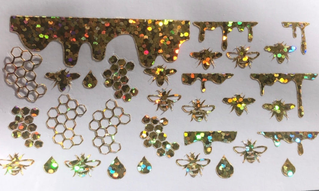 Gold holographic Honey Bee decals